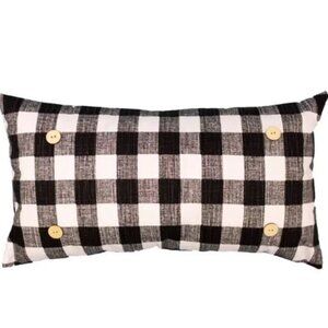 Lucky Bird Button Pillow - Lumbar Black & White Buffalo Check NWT